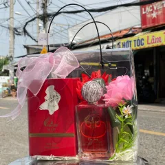 Set Giỏ Quà Tặng Nước Hoa Nữ Charme VIP 100ml - Túi Trong Vuông Có Đèn Đom Đóm Lót Giấy Rơm Thắt Nơ Xinh Xắn Nhiều Màu