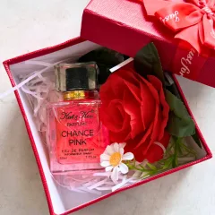 Set Hộp Quà Tặng Nước Hoa Nữ Kat Kev Parfume Chance Pink 50ml - Hộp Hoa Rơm Nhiều Màu