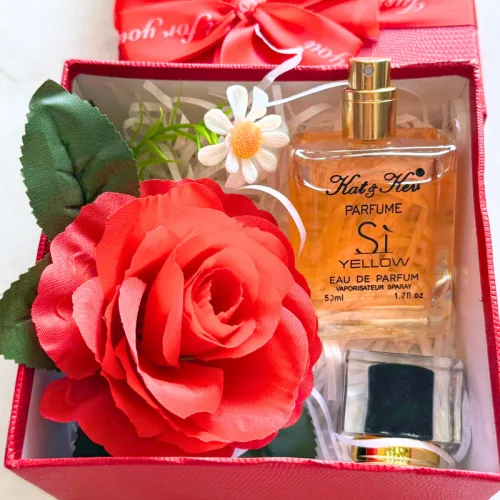 Set Hộp Quà Tặng Nước Hoa Nữ Kat Kev Parfume Sì Yellow 50ml - Hộp Hoa Rơm Nhiều Màu