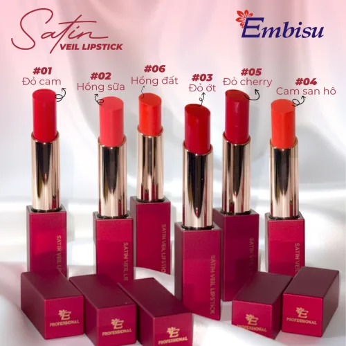 Set Hộp Quà Tặng Son Môi Sáp Lì Hàn Quốc Embisu Satin Veil Lipstick - 6 Màu