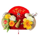Set Phụ Kiện Mành Tre Giấy Đỏ Có Dây Treo Quạt Ráp Sẵn - Mẹt Tre Treo Tường - Phên Tre Trang Trí Tết