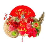 Set Phụ Kiện Mành Tre Giấy Đỏ Có Dây Treo Quạt Ráp Sẵn - Mẹt Tre Treo Tường - Phên Tre Trang Trí Tết