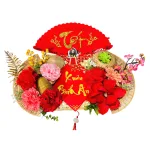 Set Phụ Kiện Mành Tre Giấy Đỏ Có Dây Treo Quạt Ráp Sẵn - Mẹt Tre Treo Tường - Phên Tre Trang Trí Tết