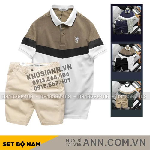Set Đồ Nam Áo Polo Phối Ba Màu Thêu Logo Trước Ngực + Quần Short Kaki Nam Cao Cấp (Có Size 3x)