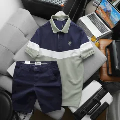 Set Đồ Nam Áo Polo Phối Ba Màu Thêu Logo Trước Ngực + Quần Short Kaki Nam Cao Cấp (Có Size 3x)