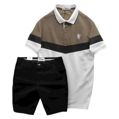 Set Đồ Nam Áo Polo Phối Ba Màu Thêu Logo Trước Ngực + Quần Short Kaki Nam Cao Cấp (Có Size 3x)