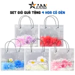 Set Phụ Kiện Giỏ Quà Tặng - Túi Hoa Đom Đóm 4 Hoa Xinh Xắn Có Nơ Nhiều Màu