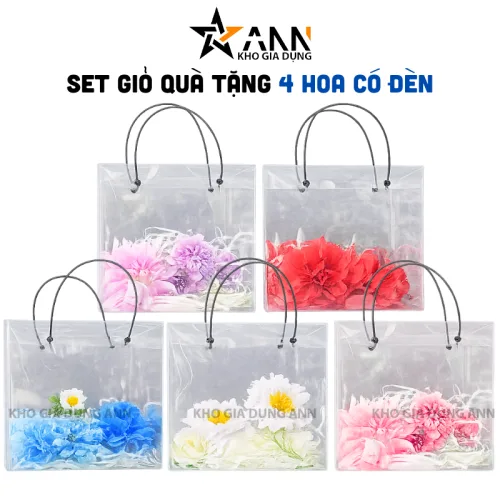 Set Phụ Kiện Giỏ Quà Tặng - Túi Hoa Đom Đóm 4 Hoa Xinh Xắn Có Nơ Nhiều Màu
