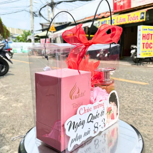 Set Quà Tặng Nước Hoa Nữ Charme Roisy 100ml - Túi Trong Vuông Có Đèn Đom Đóm Lót Giấy Rơm Thắt Nơ Xinh Xắn Nhiều Màu