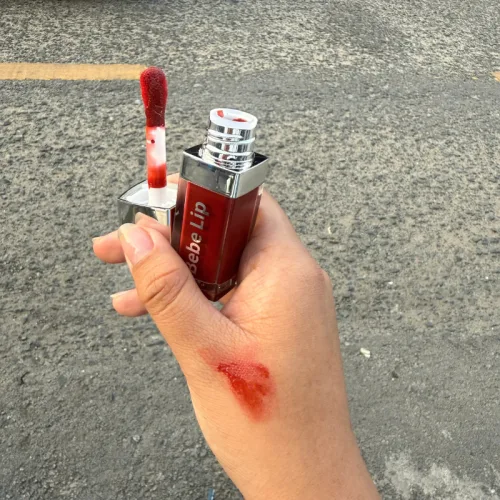 Set Quà Tặng Son Môi Bebe Lip Màu Đỏ Cam - Son Môi Kem Bóng Lì Bebe Lip Chính Hãng - Hộp Chữ Nhật Nhỏ Hoa Rơm Nhiều Màu