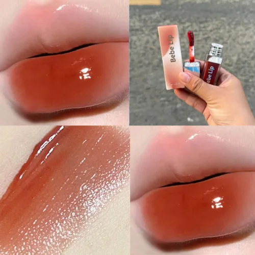 Set Quà Tặng Son Môi Bebe Lip Màu Đỏ Cam - Son Môi Kem Bóng Lì Bebe Lip Chính Hãng - Hộp Chữ Nhật Nhỏ Hoa Rơm Nhiều Màu