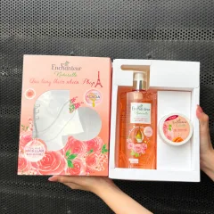 Set Quà Tặng Sữa Tắm Enchanteur Naturelle Hương Hoa Hồng &amp; Tẩy Tế Bào Chết Body (Set Màu Cam)