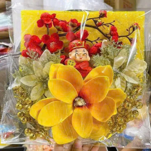 Phân phối set Phụ Kiện Trang Trí Hoa Mộc Lan Đào Cổ Tượng - Mẹt Tre Hoa Treo Tường - Phên Tre Trang Trí Tết