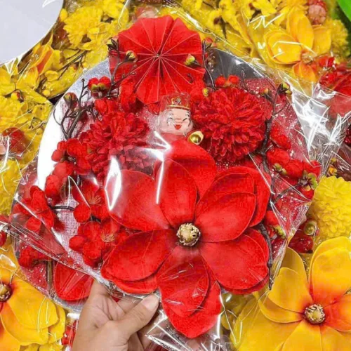Phân phối set Phụ Kiện Trang Trí Hoa Mộc Lan Đào Cổ Tượng - Mẹt Tre Hoa Treo Tường - Phên Tre Trang Trí Tết
