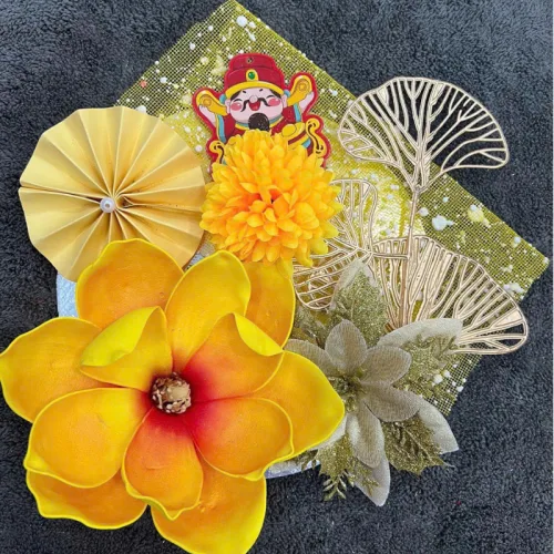 Set Phụ Kiện Trang Trí Hoa Mộc Lan - Mẹt Tre Hoa Treo Tường - Phên Tre Trang Trí Tết