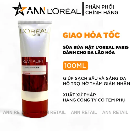 Sữa rửa mặt L'oreal Paris dưới vệt nắng trên bàn gỗ
