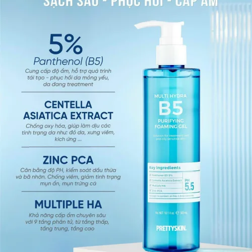 Phân phối sữa Rửa Mặt Prettyskin Multi Hydra B5 Cấp Ẩm Sạch Sâu 300ml
