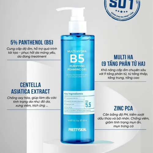 Phân phối sữa Rửa Mặt Prettyskin Multi Hydra B5 Cấp Ẩm Sạch Sâu 300ml