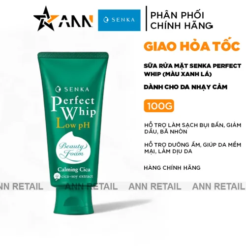 Phân phối sữa Rửa Mặt Senka Perfect Whip Chiết Xuất Rau Má Màu Xanh Lá Dịu Nhẹ Cho Da Nhạy Cảm 100g