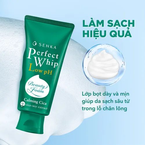 Phân phối sữa Rửa Mặt Senka Perfect Whip Chiết Xuất Rau Má Màu Xanh Lá Dịu Nhẹ Cho Da Nhạy Cảm 100g