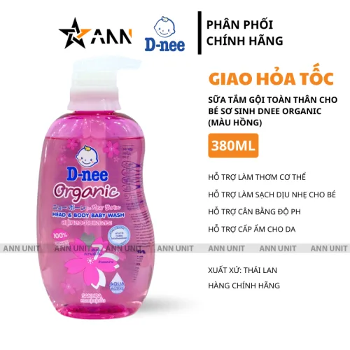 Sữa Tắm Gội Toàn Thân Cho Bé Sơ Sinh Dnee Organic Màu Hồng 380ml