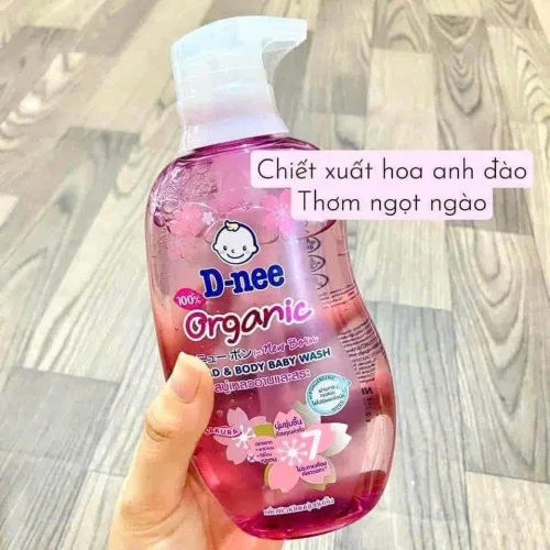 Sữa Tắm Gội Toàn Thân Cho Bé Sơ Sinh Dnee Organic Màu Hồng 380ml