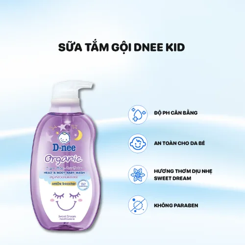 Sỉ sữa Tắm Gội Toàn Thân Cho Bé Sơ Sinh Dnee Organic Màu Tím 380ml