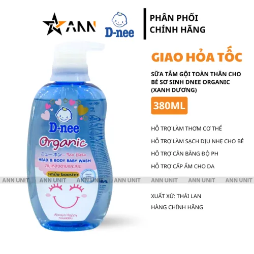 Sữa Tắm Gội Toàn Thân Cho Bé Sơ Sinh Dnee Organic Màu Xanh Dương 380ml