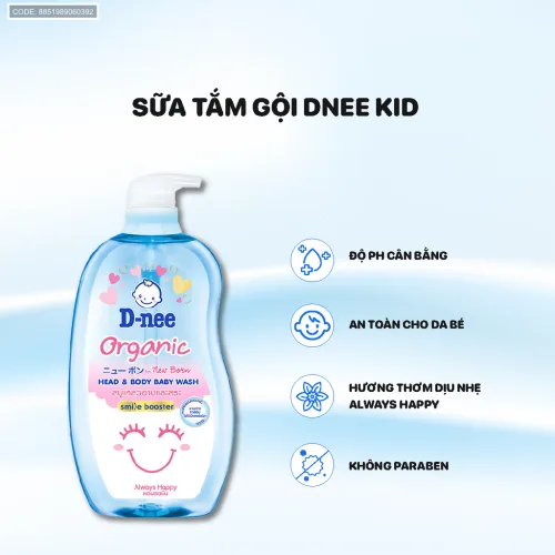 Sữa Tắm Gội Toàn Thân Cho Bé Sơ Sinh Dnee Organic Màu Xanh Dương 380ml