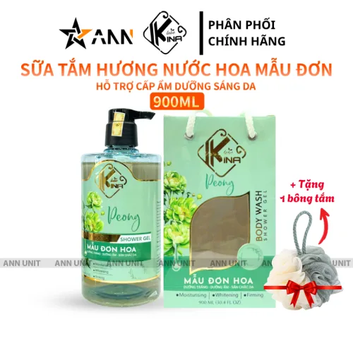 Bảng giá sỉ sữa Tắm Kina Hương Nước Hoa Mẫu Đơn 900ml - Hỗ Trợ Cấp Ẩm Dưỡng Sáng Da Mịn Màng - Tặng Kèm 1 Bông Tắm