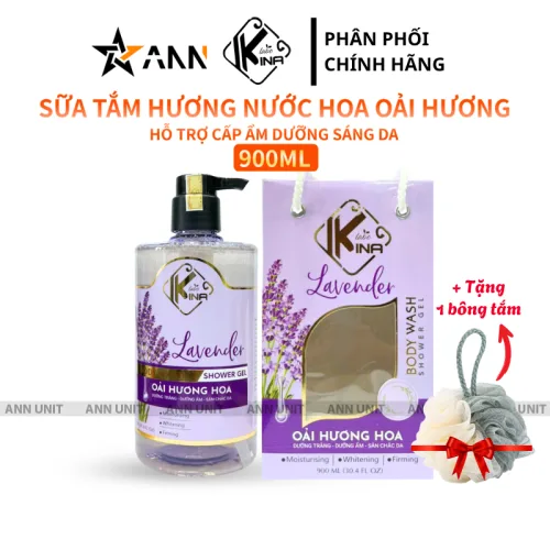 Sữa tắm Kina Labo Lavender hương oải hương 900 ml kèm một bông tắm