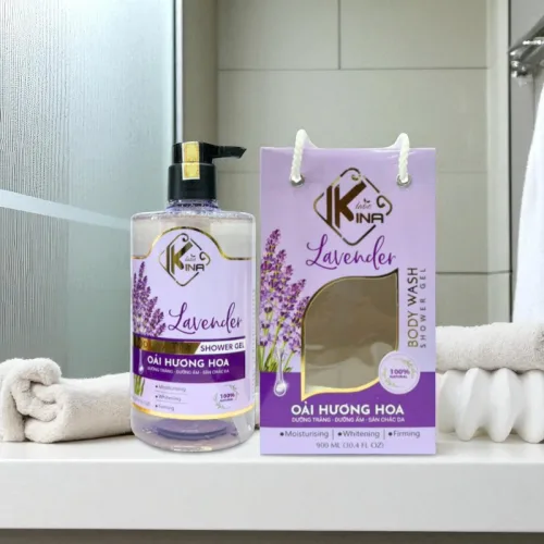 Sữa tắm Kina Labo Lavender hương oải hương 900 ml kèm một bông tắm