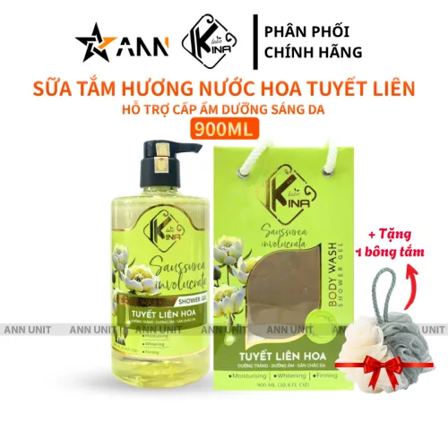 Đánh giá sữa Tắm Kina Hương Nước Hoa Tuyết Liên 900ml - Hỗ Trợ Cấp Ẩm Dưỡng Sáng Da Mịn Màng - Tặng Kèm 1 Bông Tắm