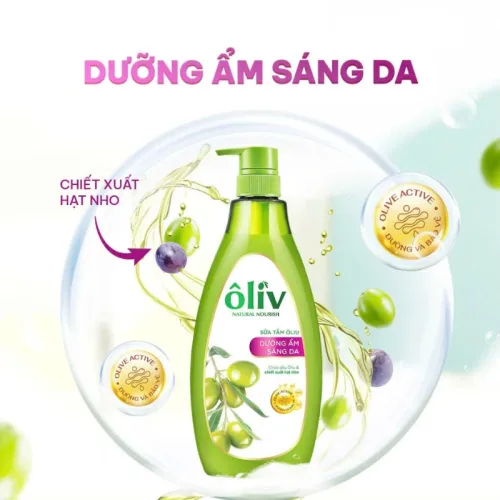 Sữa tắm Ôliv Ôliu dưỡng ẩm 3X màu hồng 650ml, kèm dầu gội Ôliu