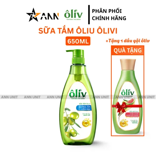 Sữa tắm Ôliv 3X dưỡng ẩm 650ml xanh dương, kèm dầu gội Ôliu