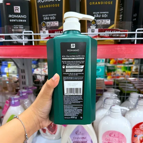 Sữa Tắm Romano Classic Sạch Sảng Khoái 650g - Sữa Tắm Nam Chai Xanh Lá