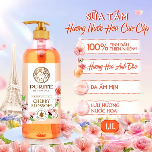 Sữa Tắm Purite Hương Hoa Anh Đào Cherry Blossom 1,1 lít - Sữa Tắm Dưỡng Sáng Da