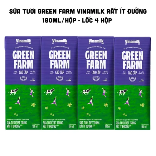 Sữa Tươi Tiệt Trùng Green Farm Rất Ít Đường Vinamilk 180ml/Hộp - Lốc 4 Hộp