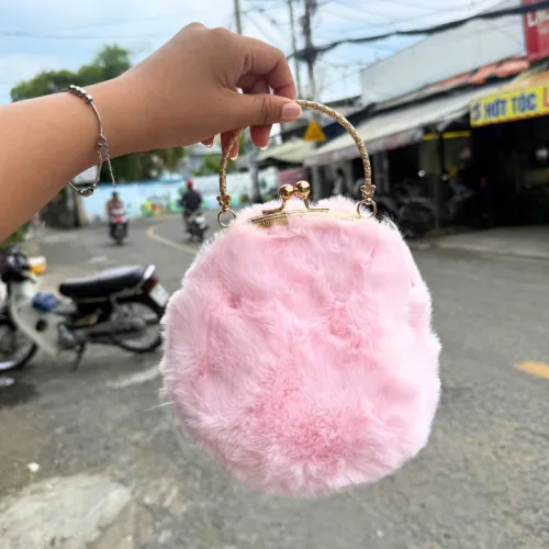 Túi Thỏ Bông Hồng Gài Có Dây Đeo Dễ Thương - Túi Xách Lót Da Bên Trong Bền Đẹp