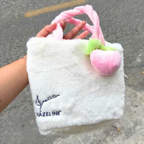 Túi Xách Vải Lông Mềm Mại Màu Trắng Hồng Hazeline