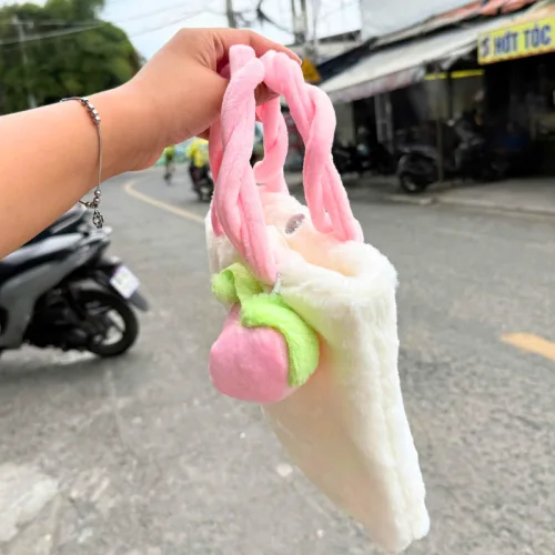 Túi Xách Vải Lông Mềm Mại Màu Trắng Hồng Hazeline