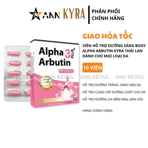 Kyra Alpha Arbutin 3 Plus+ dạng viên bột body, hộp 10 viên