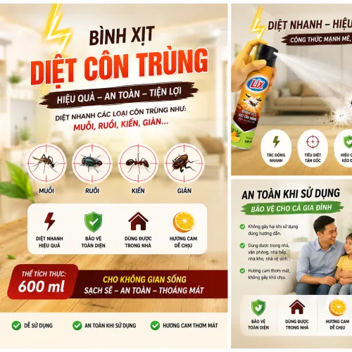 Xịt Côn Trùng LIX Hương Cam Chai Vàng 600ML (Tặng 1 rửa chén Lix)