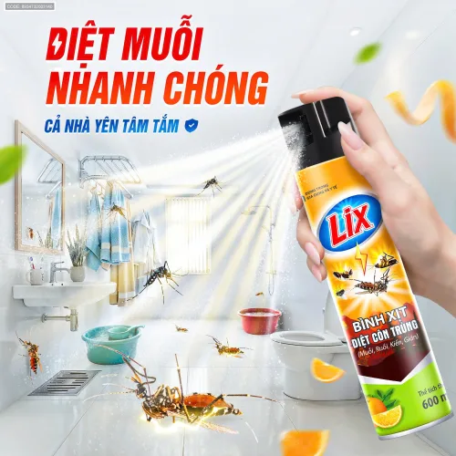 Xịt Côn Trùng LIX Hương Cam Chai Vàng 600ML (Tặng 1 rửa chén Lix)