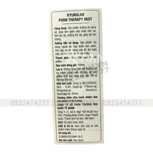 Đánh giá xịt Khoáng Kyung Lab PDRN Therapy Mist Hàn Quốc 150ml