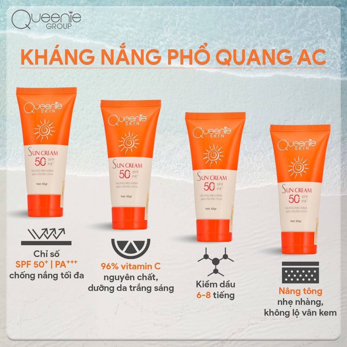 Chống nắng dưỡng trắng gọi tên kháng nắng Phổ Quang AC nhà Queeine