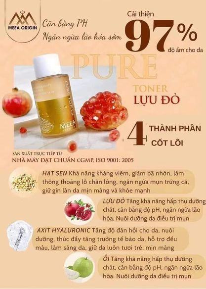 Toner Lựu Đỏ Pure MeeA Organic  giúp mang đến làn da tươi sáng từ bên trong