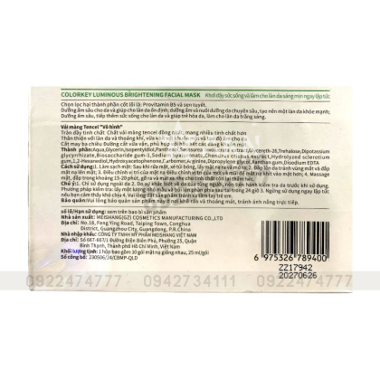 Mặt Nạ Colorkey Luminous Brightening Facial Mask 25ml - Dưỡng Ẩm Căng Bóng Rạng Rỡ Từ Sen Tuyết Màu Xanh
