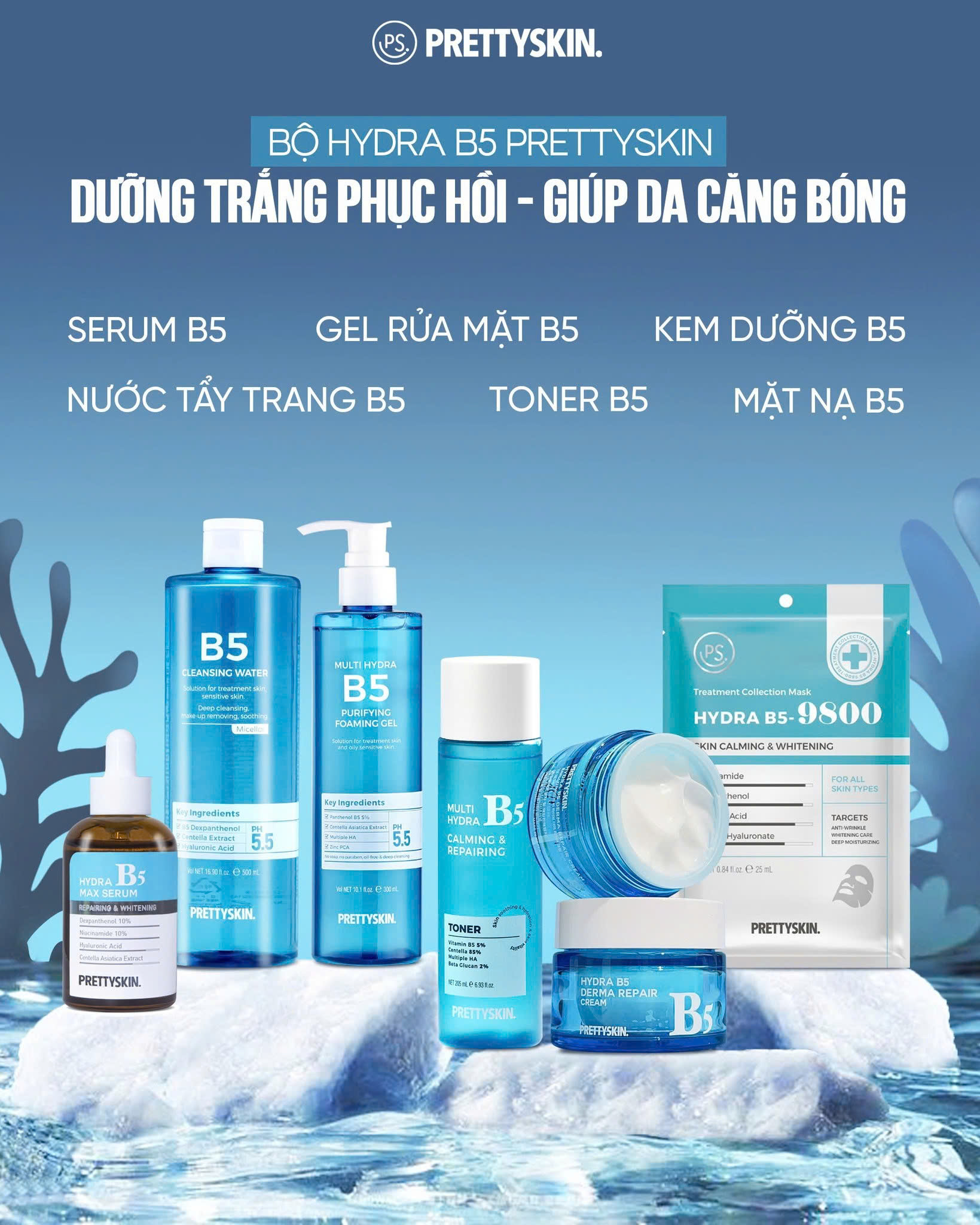 Trọn bộ B5 dưỡng trắng phục hồi giúp da căng bóng