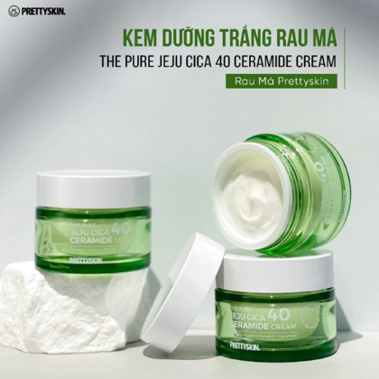 Kem dưỡng trắng da rau má The Pure Jeju Cica 40 Ceramide Cream của nhà Pretty Skin